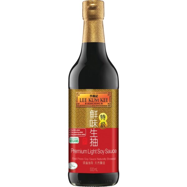 LEE KUM KEE Premium Light Soy Sauce Hong Kong Style – Salsa de Soja Clara Gourmet, Fermentación Natural, Sin Conservantes, Soja No GMO