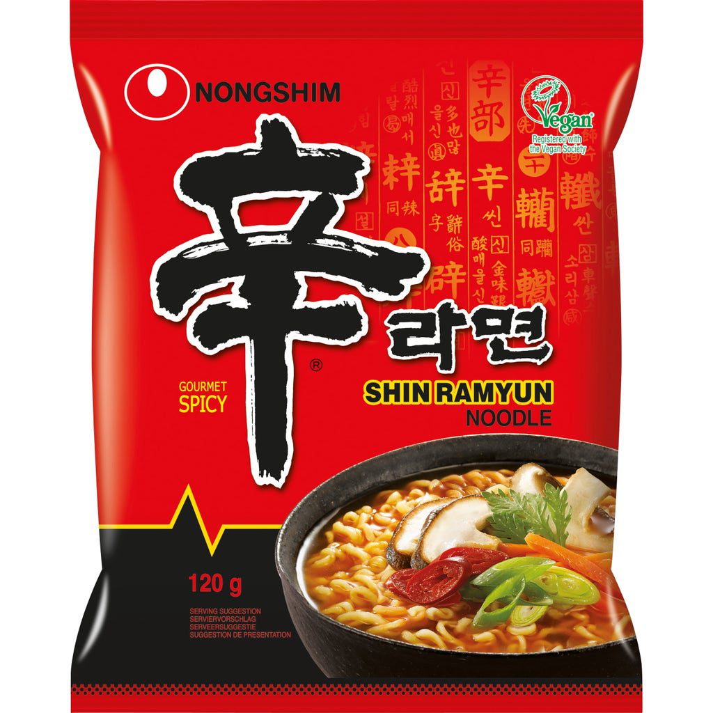 Shin Ramyun Extra Spicy Noodles NONGSHIM Korean Instant Ramen with Shiitake 120g